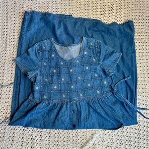 Denim Maxi Dress with Floral Embroidery